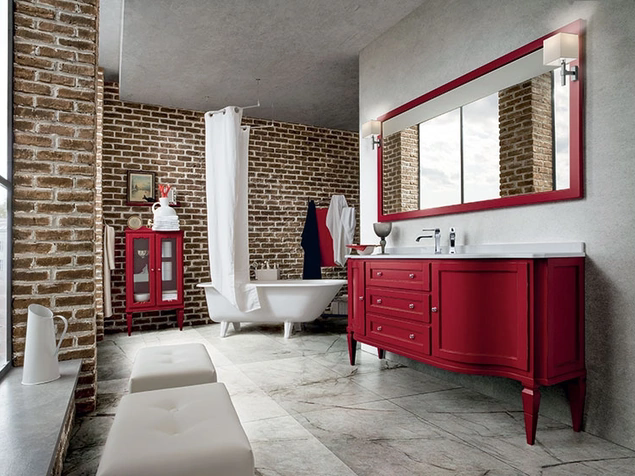 Mobile da Bagno York 03 in laccato Rosso usurato di Cerasa
