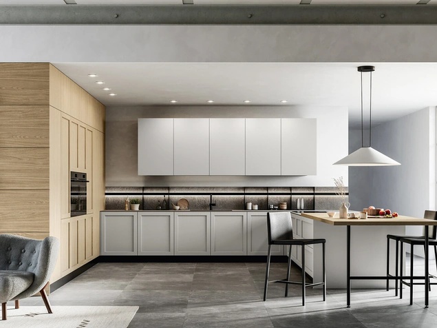 Cucina Moderna con penisola Alma 02 in pet e laminato di Arredo3