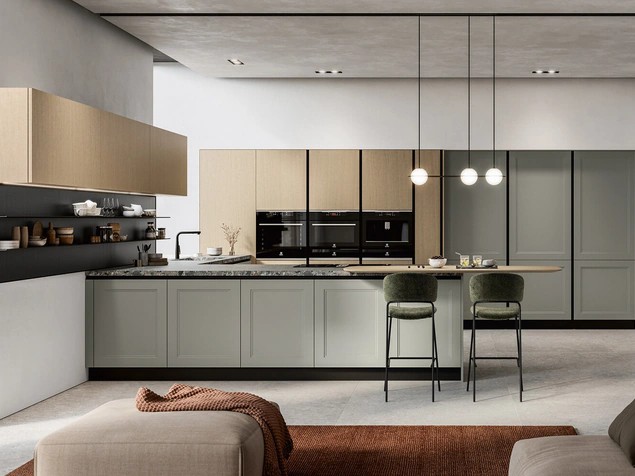 Cucina Moderna con penisola Meg 02 in laccato e legno di Arredo3