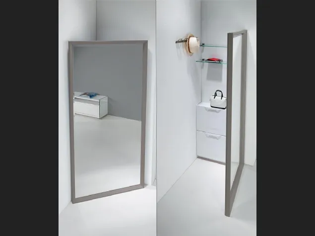 Portaoggetti con specchio Angolo Riflesso con struttura in alluminio di Pezzani