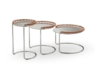 Tavolini P47 in metallo e cuoio intrecciato di Midj