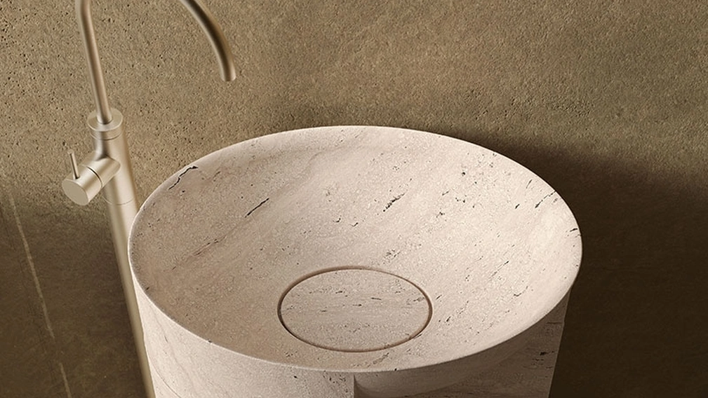 Lavabo Freestanding Des Evolution Caramel 01 in Resina Stone Travertino di Cerasa