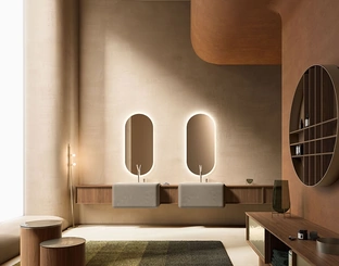 Mobile da Bagno Des Evolution Caramel 02 in Noce Canaletto con lavabi in resina di Cerasa