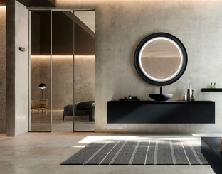 Mobile da Bagno sospeso Fly 13 in vetro Nero Grafite opaco di Nova Cucina