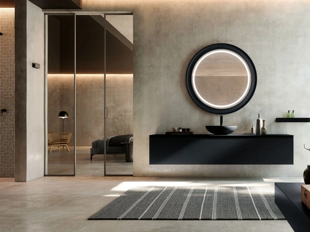 Mobile da Bagno sospeso Fly 13 in vetro Nero Grafite opaco di Nova Cucina