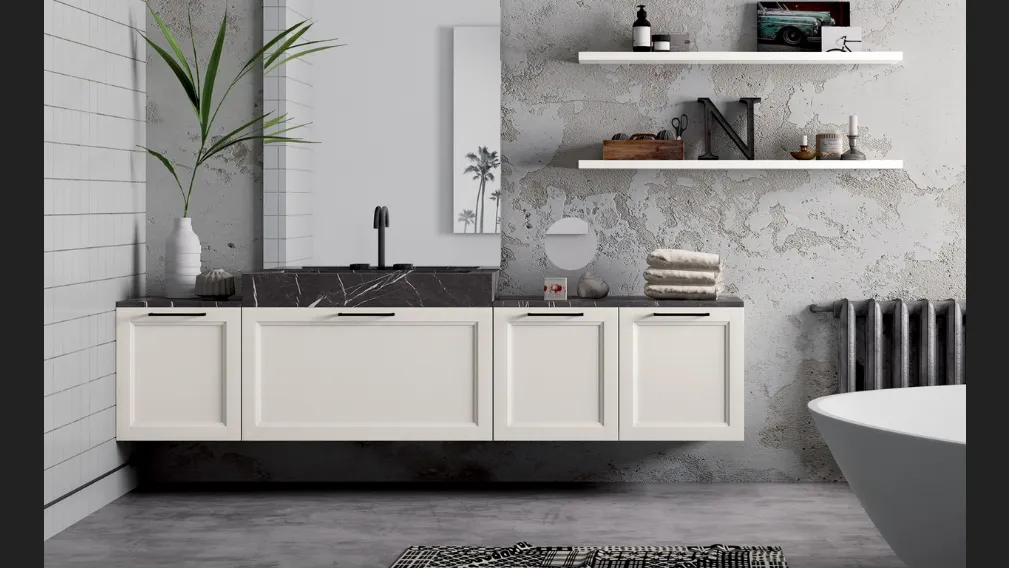 Mobile da Bagno sospeso Frame 1 in laccato opaco con top in marmo di Nova Cucina