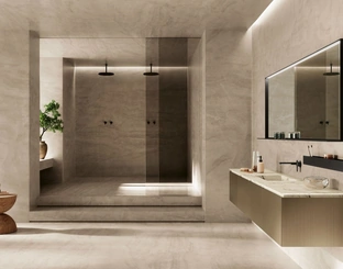 Mobile da Bagno sospeso Kyton 06 in laccato satinato e marmo di Nova Cucina