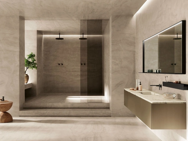 Mobile da Bagno sospeso Kyton 06 in laccato satinato e marmo di Nova Cucina