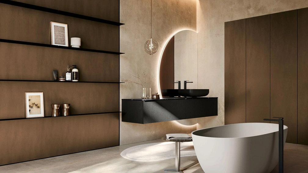 Mobile da Bagno sospeso Mk1 09 in Rovere nero di Nova Cucina