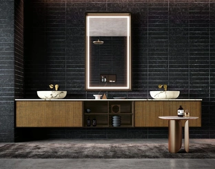 Mobile da Bagno sospeso Planet 02 in Rovere e Marmo di Nova Cucina