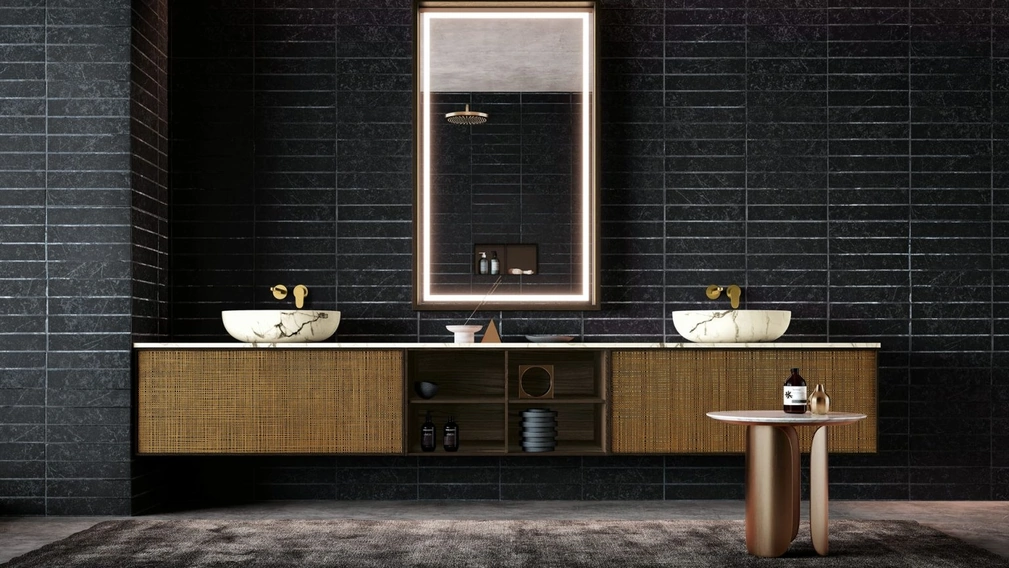 Mobile da Bagno sospeso Planet 02 in Rovere e Marmo di Nova Cucina