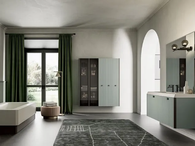 Mobile da Bagno a terra Smart 04 in laccato bianco opaco e laminato marmo di Nova Cucina