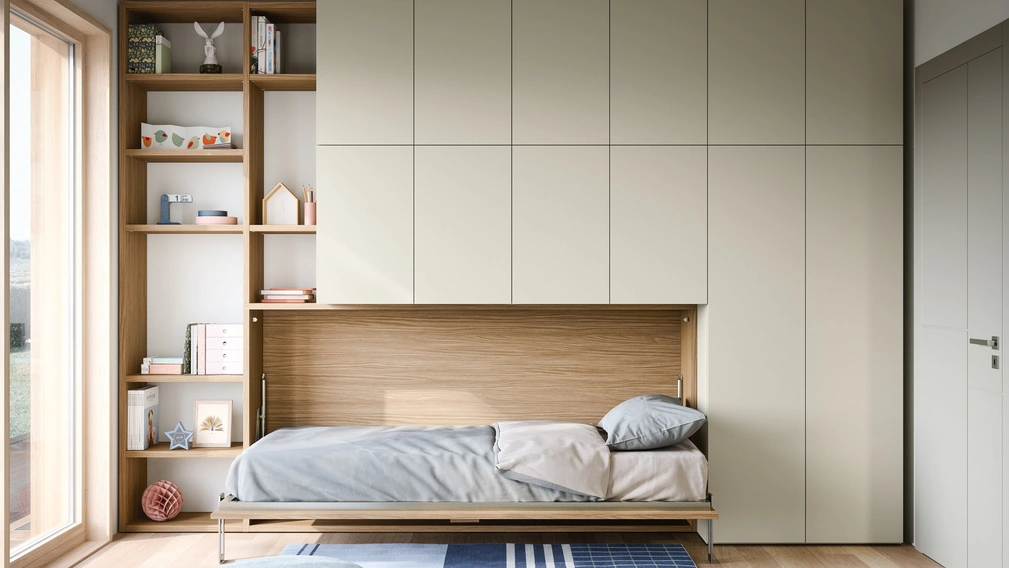 Cameretta Salvaspazio Twiddy con letto a ribalta di Nidi