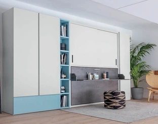 Letto singolo a scomparsa chiuso con scrivania integrata in laccato opaco Hiro Armadio di Clever