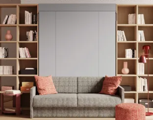 Letto a scomparsa con divano integrato e libreria Im 22 04 Nobu in melaminico Rovere e laccato opaco di Clever