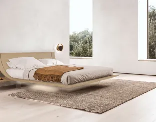 Letto di design Aqua in essenza rovere seppia con testiera di Presotto