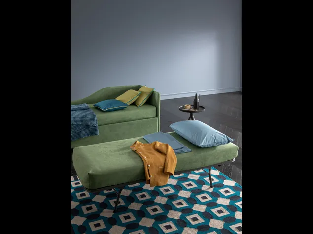 Letto singolo in tessuto Prime Colibrì angolare sagomato destro con letto estraibile di Altrenotti