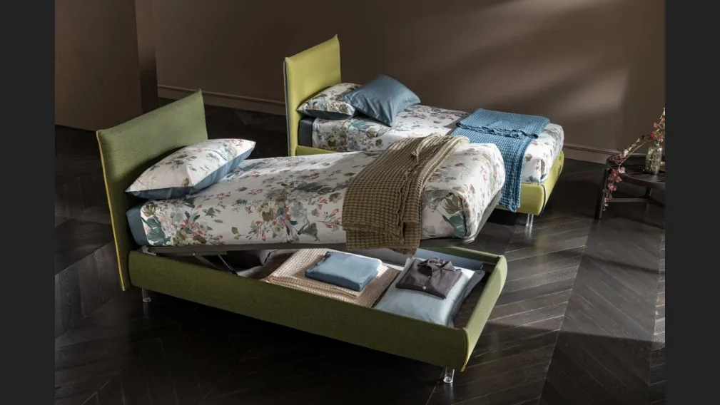 Letto singolo in tessuto con box contenitore Soul Young Panarea di Altrenotti