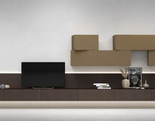 Mobile Porta Tv sospeso InclinArt in legno con pensili in laccato opaco di Presotto