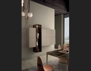 Mobile sospeso I-ModulART 06 in laccato opaco con colonna a giorno in legno di Presotto