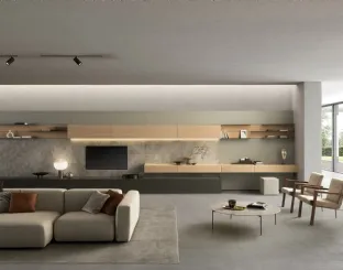 Parete Attrezzata I-ModulART 01 in laccato opaco e legno di Presotto
