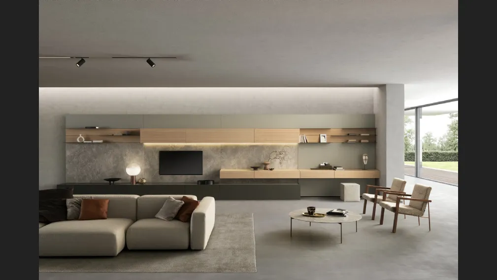 Parete Attrezzata I-ModulART 01 in laccato opaco e legno di Presotto