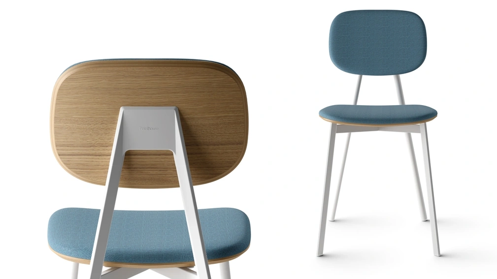 Sedia Tata1 con rivestimento in Tessuto e Impiallacciato di Pointhouse