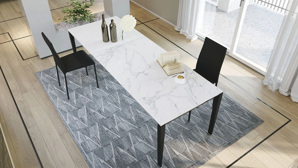 Tavolo allungabile Diapason in vetroceramica bianco Calacatta di Zamagna
