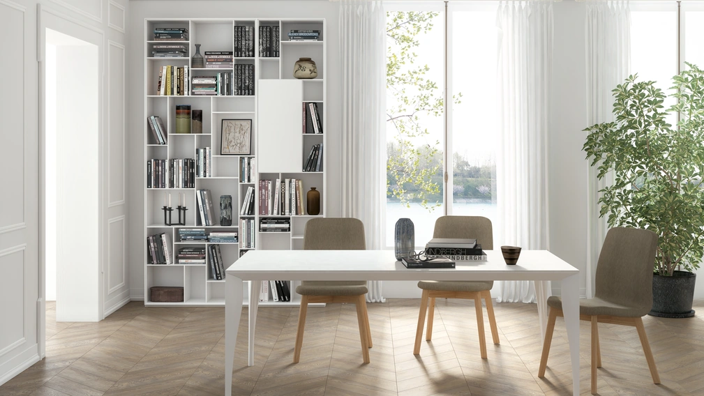 Tavolo Marilyn in laminato bianco con base in metallo laccato di Pointhouse
