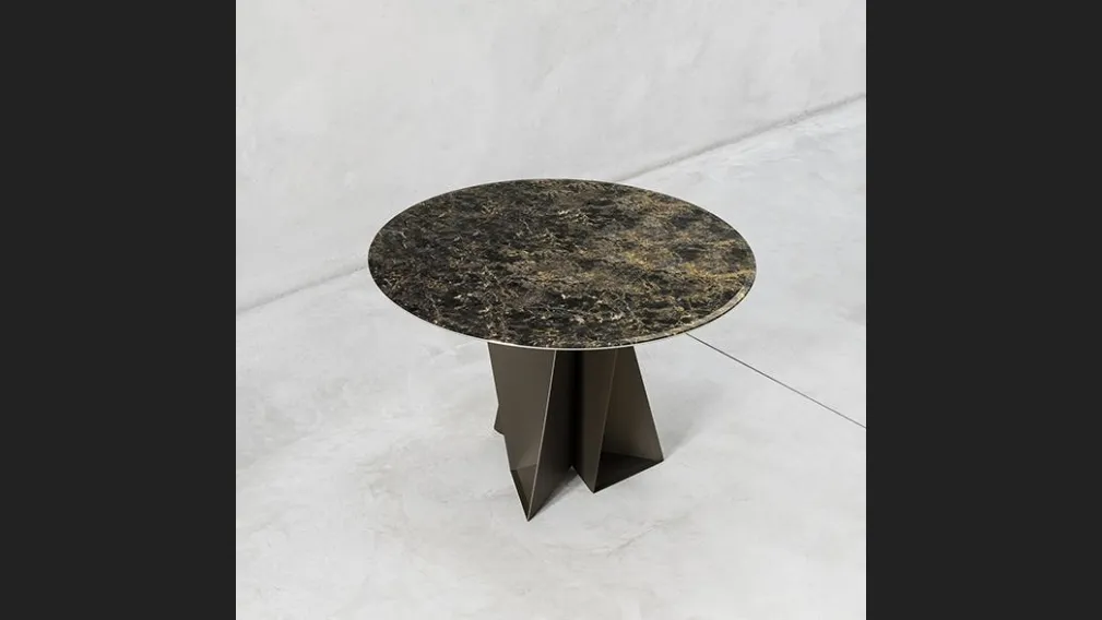 Tavolo rotondo Monolith in vetro con decoro marmo di Pezzani