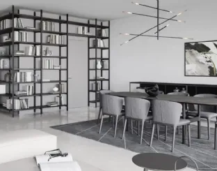 Tavolo Torii con top in marmo Grigio e base in legno di Novamobili
