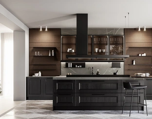 Cucina Classica con isola Gioiosa 02 in laccato nero e noce di Arredo3