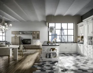 Cucina Classica con penisola Cantica 06 in Frassino laccato Bianco con top in marmo di Home Cucine