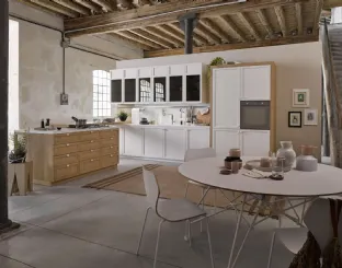 Cucina Classica Mia con penisola in legno naturale e laccato Bianco di Dibiesse