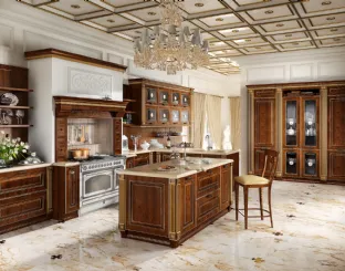 Cucina Classica con isola Imperial 02 in impiallacciato Frassino finitura Noce Oro di Home Cucine