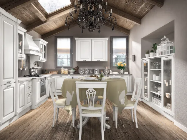 Cucina Classica ad angolo Regale 05 in impiallacciato Frassino finitura Bianco di Home Cucine