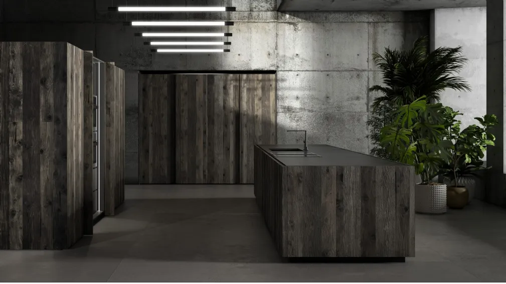 Cucina Design lineare Lab 40 01 in rovere ossido e pietra gray di Nova Cucina