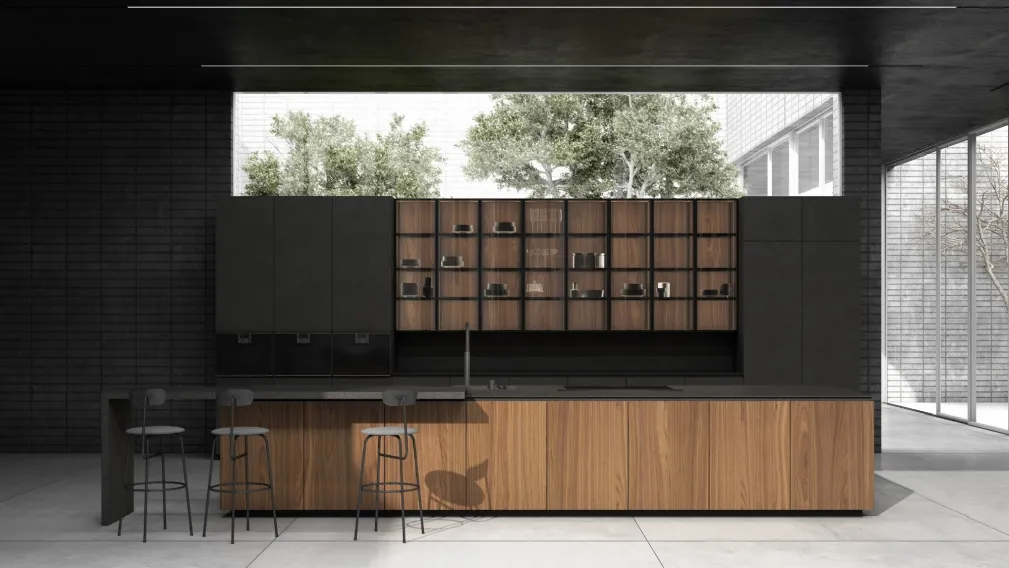 Cucina Design lineare Lab 40 04 in Noce Canaletto di Nova Cucina