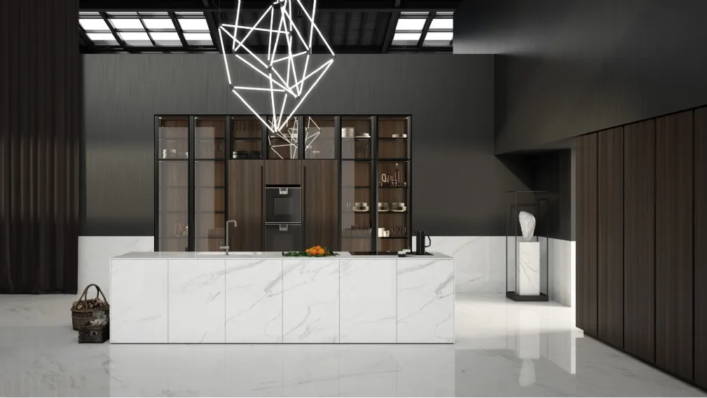 Cucina Design con isola MK1&Kyton Lab4/0 06 in marmo bianco di Nova Cucina