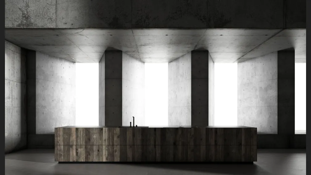 Cucina Design con isola Kyton Lab4|0 1 in rovere ossido e pietra gray di Nova Cucina