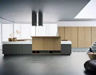 Cucina Moderna Area 22 30° con isola in laccato opaco e essenza Rovere di Dibiesse