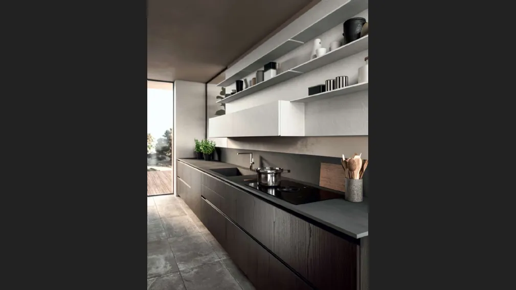 Cucina Moderna lineare Area 22 Time in olmo nero di Dibiesse