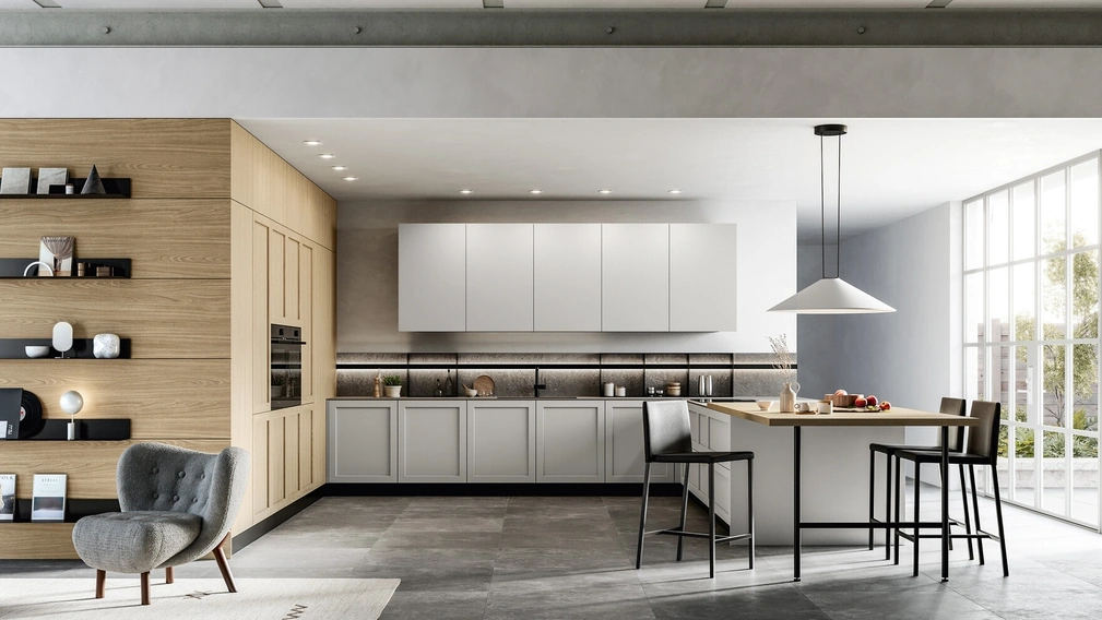 Cucina Moderna con penisola Alma 02 in pet e laminato di Arredo3