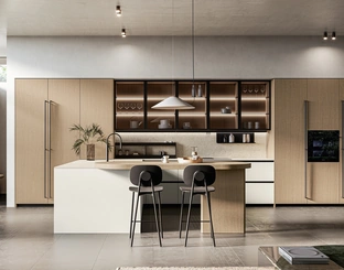 Cucina Moderna con penisola in laccato e legno Asia di Arredo3