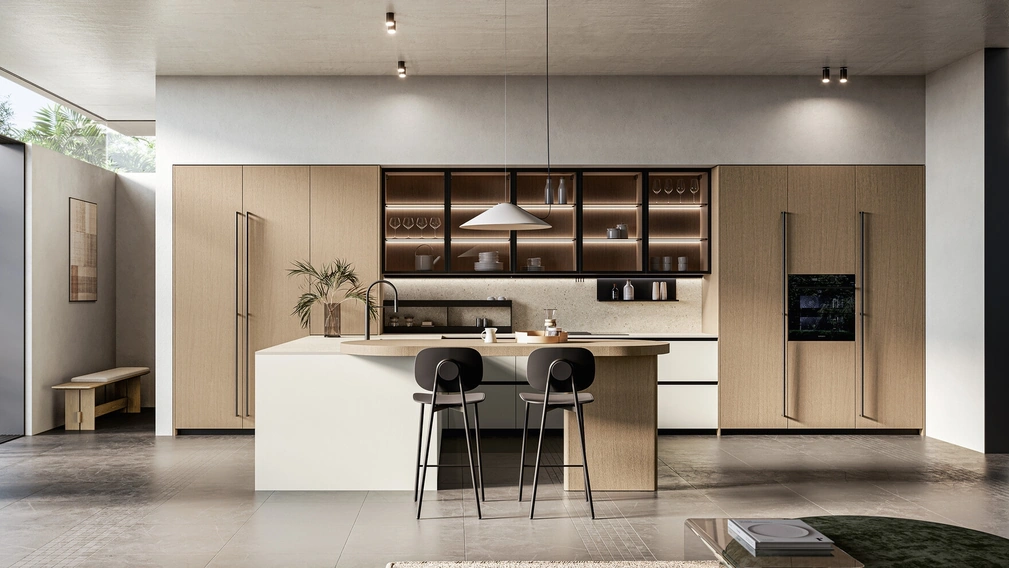Cucina Moderna con penisola in laccato e legno Asia di Arredo3