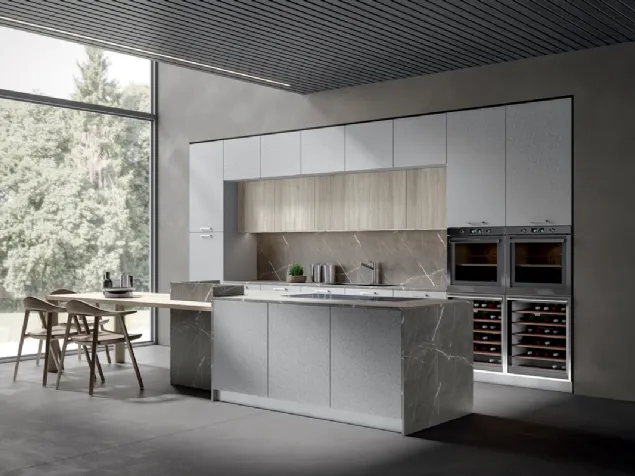 Cucina Moderna con isola Aura 03 in melaminico di Home Cucine