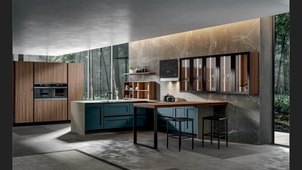 Cucina Moderna Boston con penisola in laccato e melaminico di Home Cucine