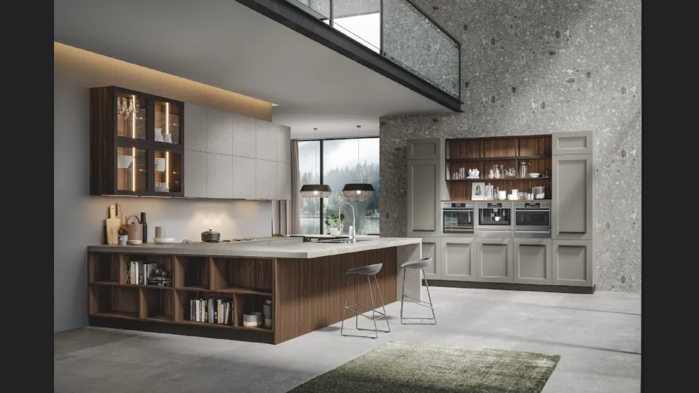 Cucina Moderna Boston con penisola in laccato e melaminico di Home Cucine