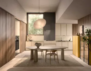 Cucina Moderna Coco angolare in laminam travertino e essenza di Dibiesse