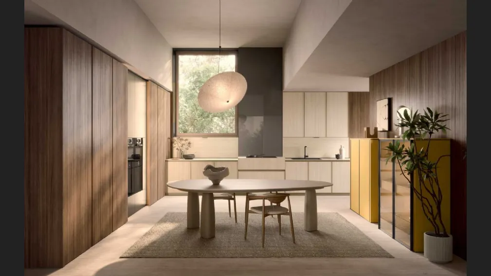 Cucina Moderna Coco angolare in laminam travertino e essenza di Dibiesse